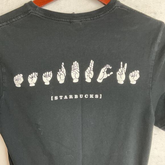 Starbucks Womens American Sign Language ASL Short Sleeve Logo Tee Small Black - Picture 6 of 11
